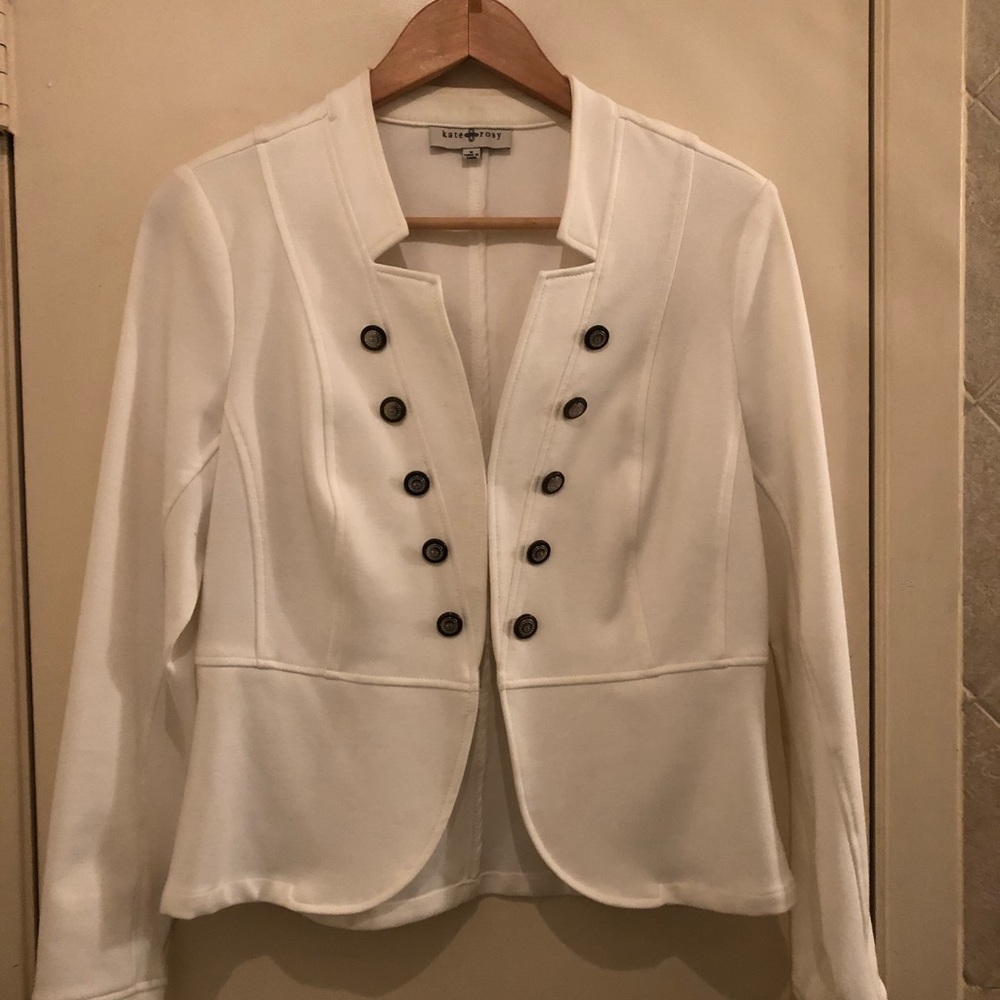 White cotton blazer brass buttons
